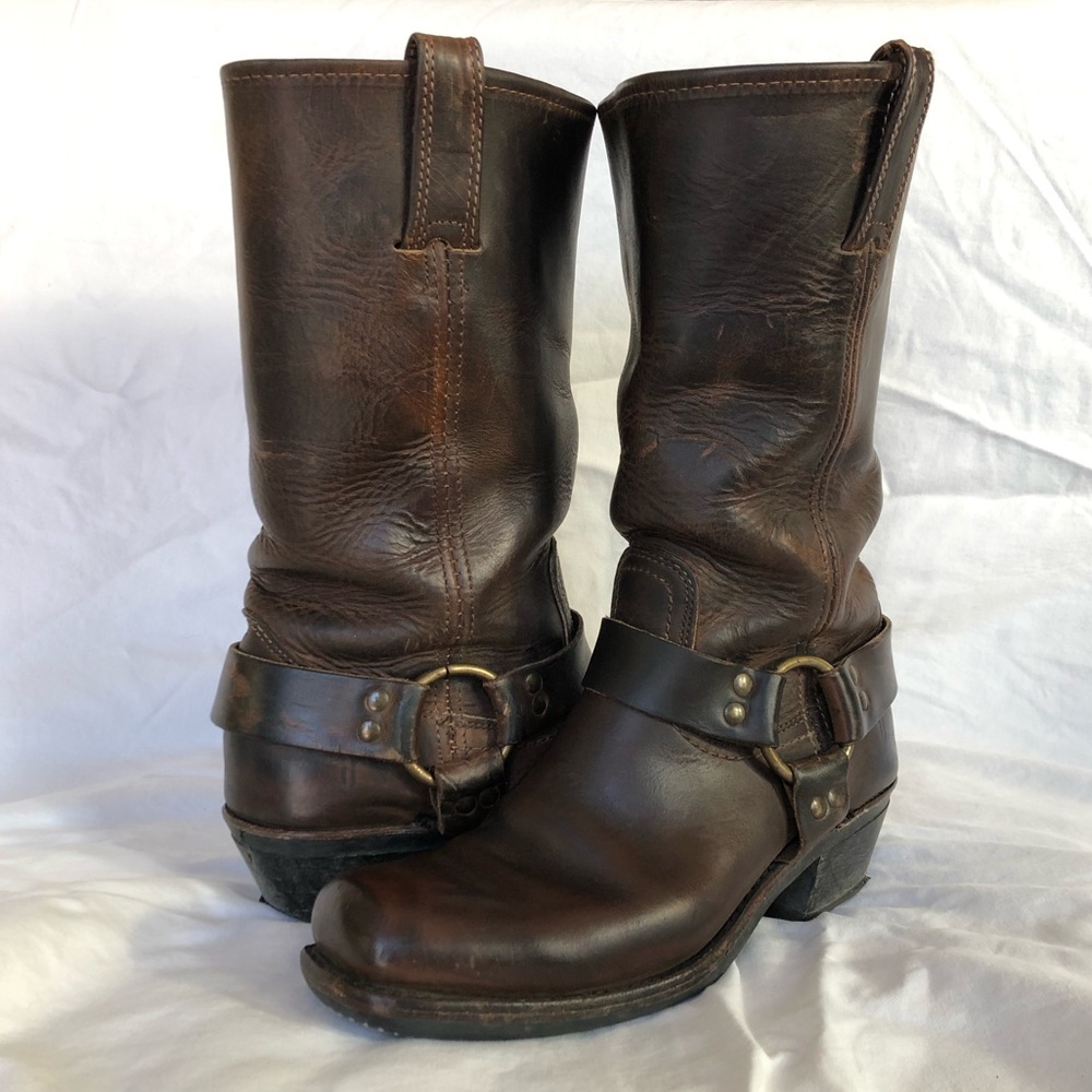 Frye Harness boots, brown leather